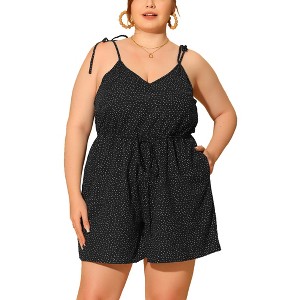 Agnes Orinda Women's Plus Size Polka Dots Drawstring Spaghetti Strap High Elastic Wais Sleeveless Dressy Rompers - 1 of 4