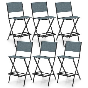 Tangkula Folding Bar Stools Set of 6 Patio Sling Chairs w/ Backrest Humanized Footrest Blue - 1 of 4