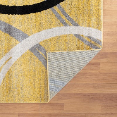 Yellow and Gray Abstract Circles 8' x 10' Synthetic Area Rug
