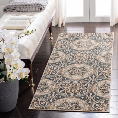 Safavieh Slate Blue and Beige Synthetic Safavid Style Runner Rug