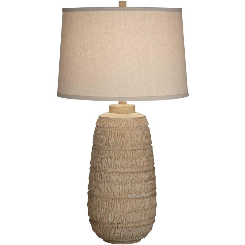360 Lighting Maya 31" Tall Large Farmhouse Rustic Modern End Table Lamp Beige Faux Wood Finish Single Oatmeal Fabric Shade Living Room Bedroom Bedside, 1 of 9
