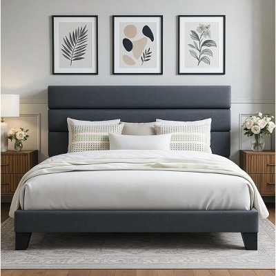 Allewie Platform Bed Frame with Fabric Upholstered Headboard and Wooden Slats Support, Fully Upholstered Mattress Foundation/No Box Spring Needed