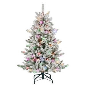 Puleo 4.5' Pre-Lit LED Flocked Bennington Fir Artificial Christmas Tree Multicolor Lights - 1 of 4