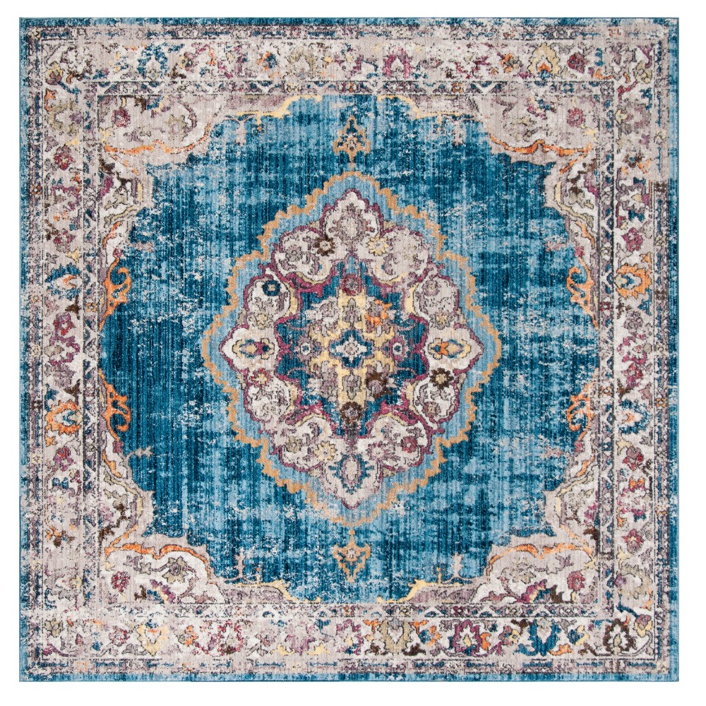 7'x7' Blue/Light Gray Medallion Loomed Square Area Rug - Safavieh