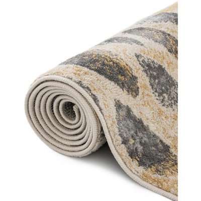 Yellow and Gray Rectangular Synthetic Easy Care Area Rug