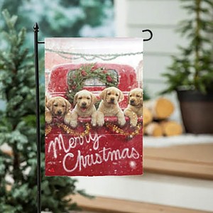 Evergreen Flag Red Truck with Puppies Garden Suede Flag - 1 of 4