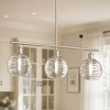 DORESshop 3-Light Brushed Nickel Modern Island Pendant Light Fixtures, Linear Chandelier Hanging Light with Clear Glass Shade - 2 of 4
