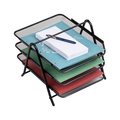 Black Steel Mesh 3-Tier Letter Tray Organizer