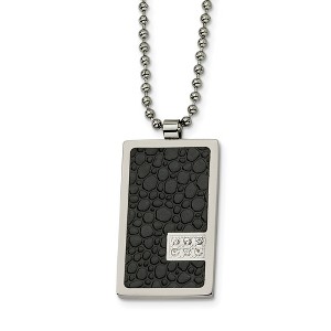 Black Bow Jewelry Men's Steel and Textured Textured Dog tag Necklace with Diamonds - 1 of 4