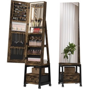 LED Mirror Jewelry Cabinet, 360° Swivel Frameless Full-Length Mirror 66 Inch Tall Standing Lockable Jewelry Armoire Organizer, Foldable Makeup Shelf - 1 of 4
