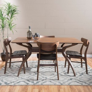 GDFStudio Kahala Mid-Century Modern Faux Leather Upholstered Wood 5 Piece Dining Set - 1 of 4