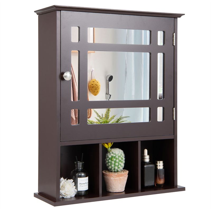Costway Mirrored Medicine Cabinet Bathroom Wall Mounted Storage W/ Adjustable Shelf Grey\Brown, 1 of 11