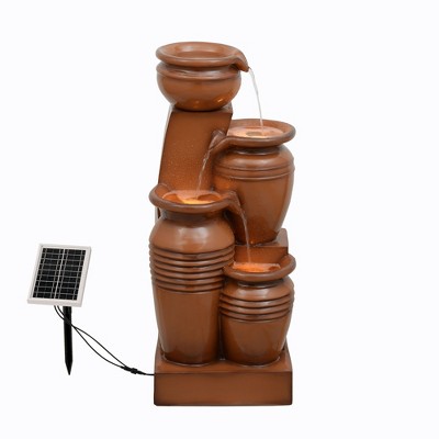 Terracotta Solar Powered 4-Tier Cascading Bowl Outdoor Fountain