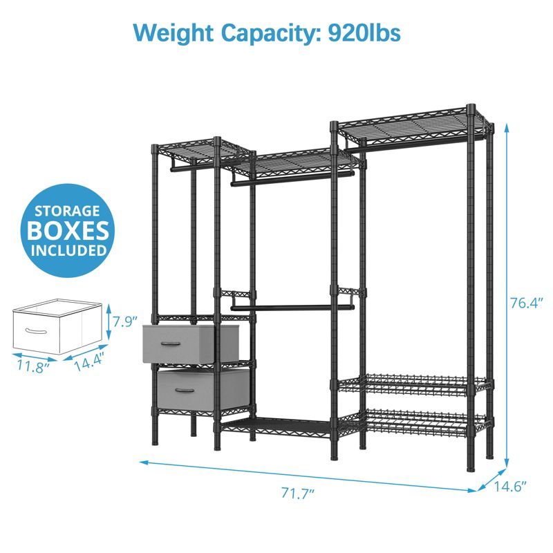 VIPEK V8 Wire Garment Rack 5 Tiers Heavy Duty Clothes Rack, Max Load 920LBS, 3 of 12