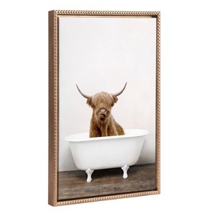 18"x24" Sylvie Beaded Highland Cow in The Tub Color Framed Canvas by Amy Peterson - Kate & Laurel All Things Decor - 1 of 4