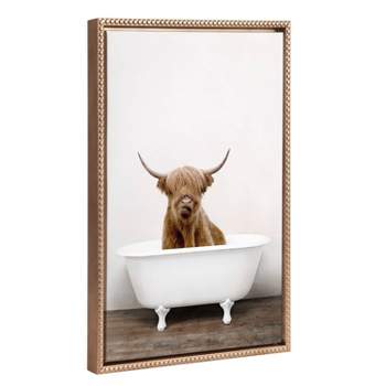 18"x24" Sylvie Beaded Highland Cow in The Tub Color Framed Canvas by Amy Peterson Gold - Kate & Laurel All Things Decor