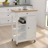 MAYEERTY Rolling Kitchen Island Trolley, Rubber Wood Top Adjustable Shelves Towel Rack - 2 of 4