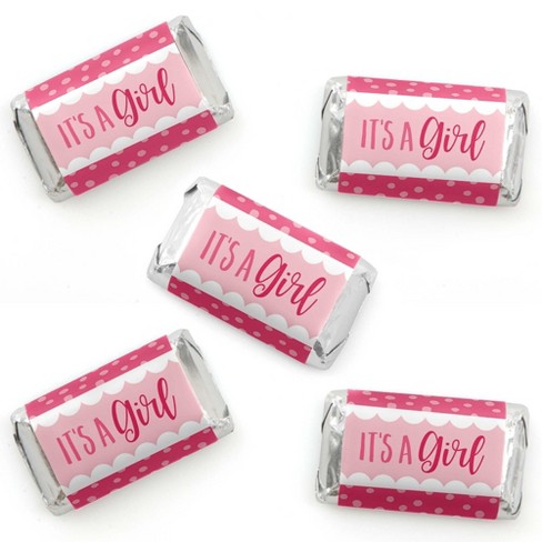 Big Dot of Happiness It’s a Girl - Mini Candy Bar Wrapper Stickers - Pink  Baby Shower Small Favors - 40 Count