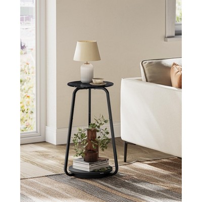 VASAGLE Round Side Table, 2-Tier Nightstand, End Table with Glass Top and Particleboard Shelf, Cocktail Table