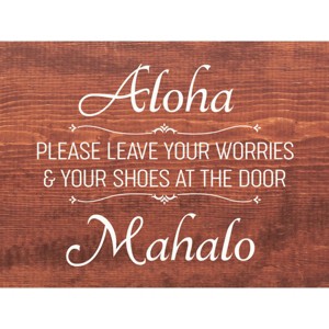 Slickblue Leave Shoes at Door Sign, Aloha Greeting, 9x12 Rustic Pine Wall Plaque, Multiple Color Options - 1 of 3