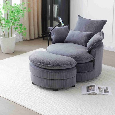 CAVINAS Corduroy Oversized Swivel Accent Chair with Ottoman and 4 Pillows,Upholstered Swivel Living Room Chairs,Reading Chairs for Living Room