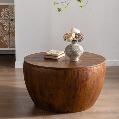 NicBex Vintage Style Bucket Shaped Coffee Table with Storage,Fir Wood Finish End Table,Center Table for Living Room,Office