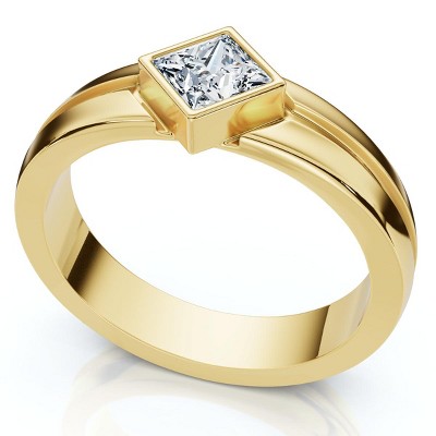 Pompeii3 Men's 3/8Ct Princess Cut Diamond Bezel Polished Wedding Ring 14k Gold Lab Created