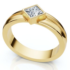 Pompeii3 Men's 3/8Ct Princess Cut Diamond Bezel Polished Wedding Ring 14k Gold Lab Created - 1 of 4