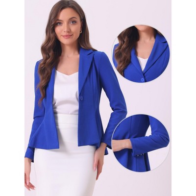 Allegra K Women's Dressy Single Button Business Casual Work Peplum Blazer Royal Blue Large — фото 2