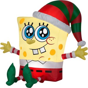Gemmy Christmas Airblown Inflatable SpongeBob in Holiday Outfit Nickelodeon , 2.5 ft Tall, Yellow - 1 of 3
