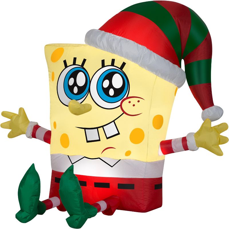 Gemmy Christmas Airblown Inflatable SpongeBob in Holiday Outfit Nickelodeon , 2.5 ft Tall, Yellow, 1 of 4