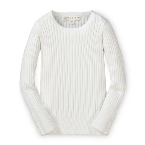 Hope & Henry Girls' Rib Knit Sweater Top (Soft White, 6-12 Months)