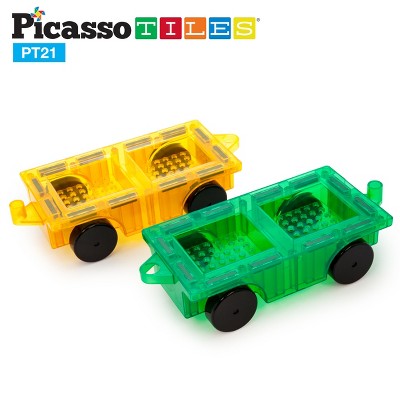 PICASSO-TILES Cars Magnetic TIles, Brick Compatible for Building Blocks Toy for Kids, Set of 2