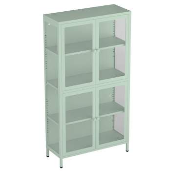 Glass Display Cabinet With Glass Doors 4-Tier Adjustable Shelves Modern Bookshelf Cabinet For Home Living Room Office