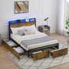 Whizmax Bed Frame with LED Lights Headboard and 6 Drawers, Metal Platform Bed with Outlets and USB Ports, Easy Assembly, Brown - 2 of 4