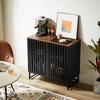 HDZNVF Cabinet with Slatted Grille Striped Door, Black and Brown - 2 of 4