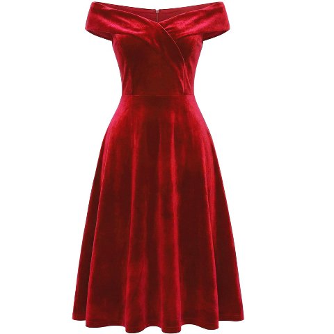 Женские платья INSPIRE CHIC Women's Velvet Off-Shoulder Vintage A-Line Cocktail Evening Dress X-Large Red