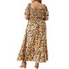 Agnes Orinda Women's Plus Size Floral Short Sleeve Shirred Square Neck Maxi Empire Waist Dresses - 4 of 4