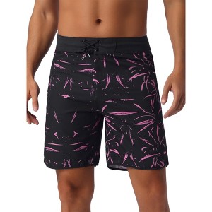 INSPIRE CHIC Men's Tropical Vocation Elastic Waist Drawstring Hawaiian Print Athletic Swim Trunks - 1 of 4