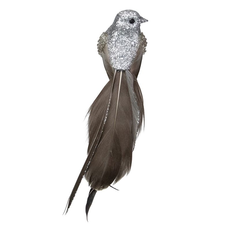 Northlight 6.75" Silver Glittered Bird with Feather Tail Clip On Christmas Ornament, 3 of 7