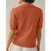 Women's Cable Short Sleeve Sweaters Tops Solid Lapel V Neck Cable Knit Casual Soft Pullover Shirt - 3 of 4
