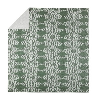 Aisha Green and Gray Cotton King Quilt Set