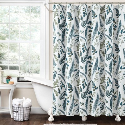 72"x72" Devonia Allover Single Shower Curtain White/Green - Lush Décor