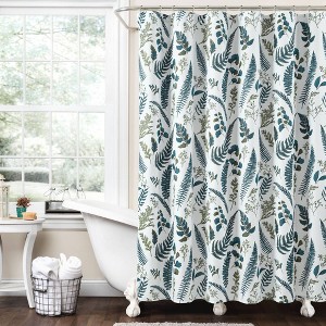 Lush Décor 72"x72" Devonia Allover Single Shower Curtain White/Green : Microfiber, Machine Washable, Non-Slip Backing - 1 of 4