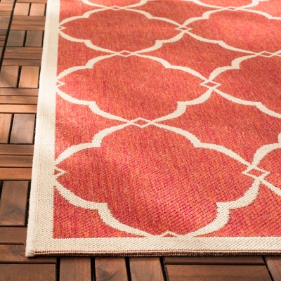 Red and Creme Geometric Square Synthetic Area Rug, 4'x4'