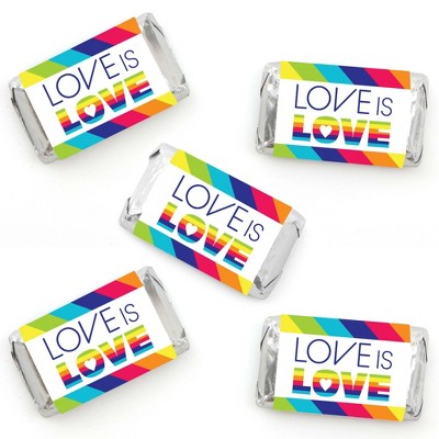 Big Dot of Happiness Love is Love - Gay Pride - Mini Candy Bar Wrapper Stickers - LGBTQ Rainbow Party Small Favors - 40 Count