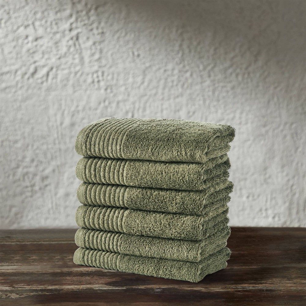 Photos - Towel 6pc Ringspun Soft Quick Dry Hand  Set Olive - Isla Jade: Cotton Terry, Stain-Resistant, Oeko-Tex Certified