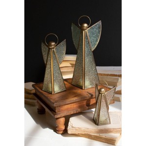 Kalalou Set of Three Antique Brass and Glass Christmas Angels – Tealight Holders - 1 of 3