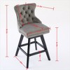 Swivel Velvet Barstools with Button Tufted Decoration and Wooden Legs, and Chrome Nailhead Trim, Leisure Style Bar Chairs,Bar stools, Set of 2 - 4 of 4