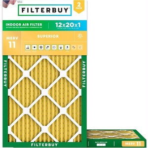 Filterbuy 12x20x1 Air Filter (2-Pack), Pleated MERV 11 Allergen Defense Replacement HVAC AC Furnace Filters (Actual Size: 11.50 x 19.50 x 0.75) - 1 of 4
